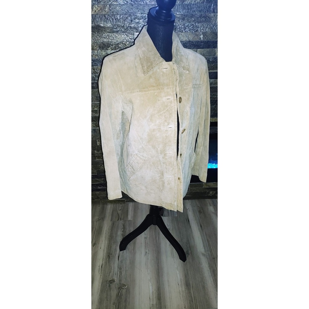 Jaclyn Smith Classic Tan Genuine Leather Suede Coat Size Medium